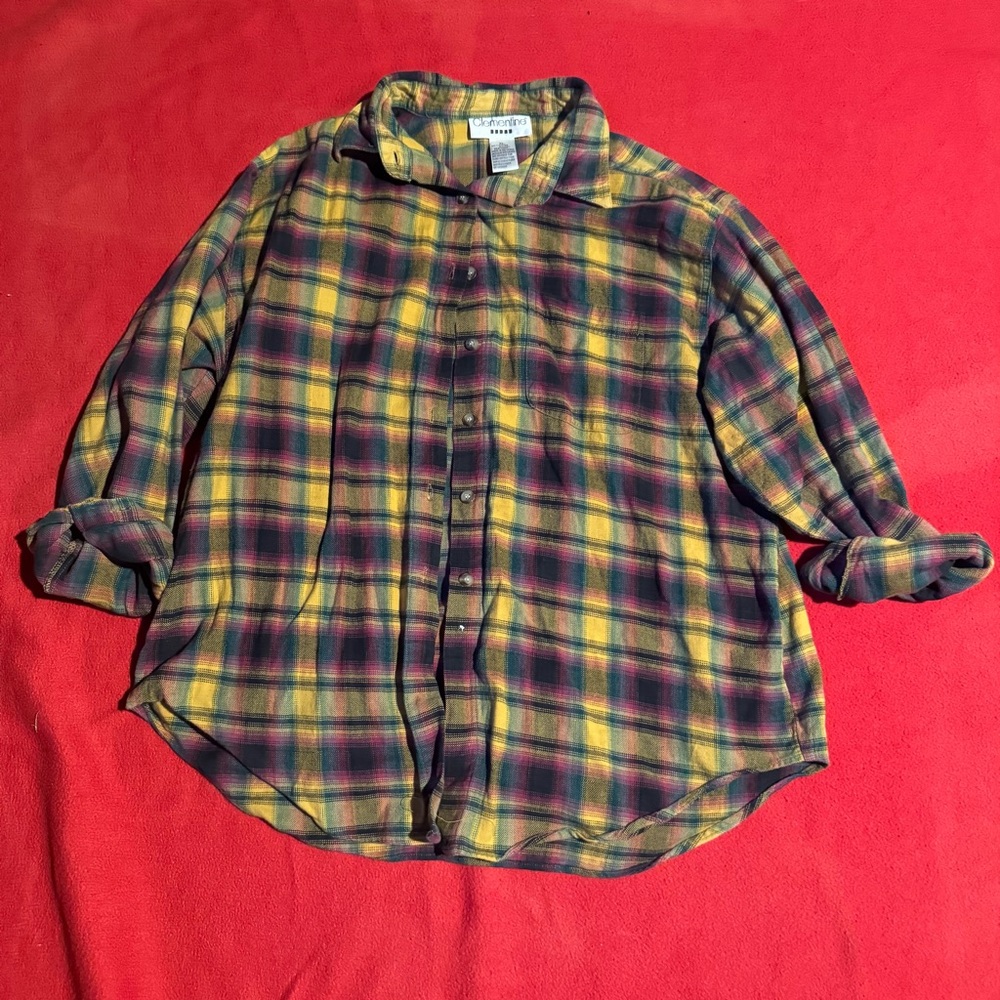 Women’s Yellow, Red, and Green Clementine Flannel Shirt